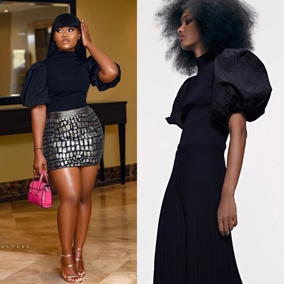 NEW ZARA Extreme Puff Short Sleeve Knit Mockneck Lightweight Statement Sweater M - Picture 2 of 11